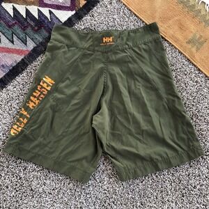 Helly Hansen Board Shorts Mens Size 30 Army Green Logo Spellout Drawstring EUC